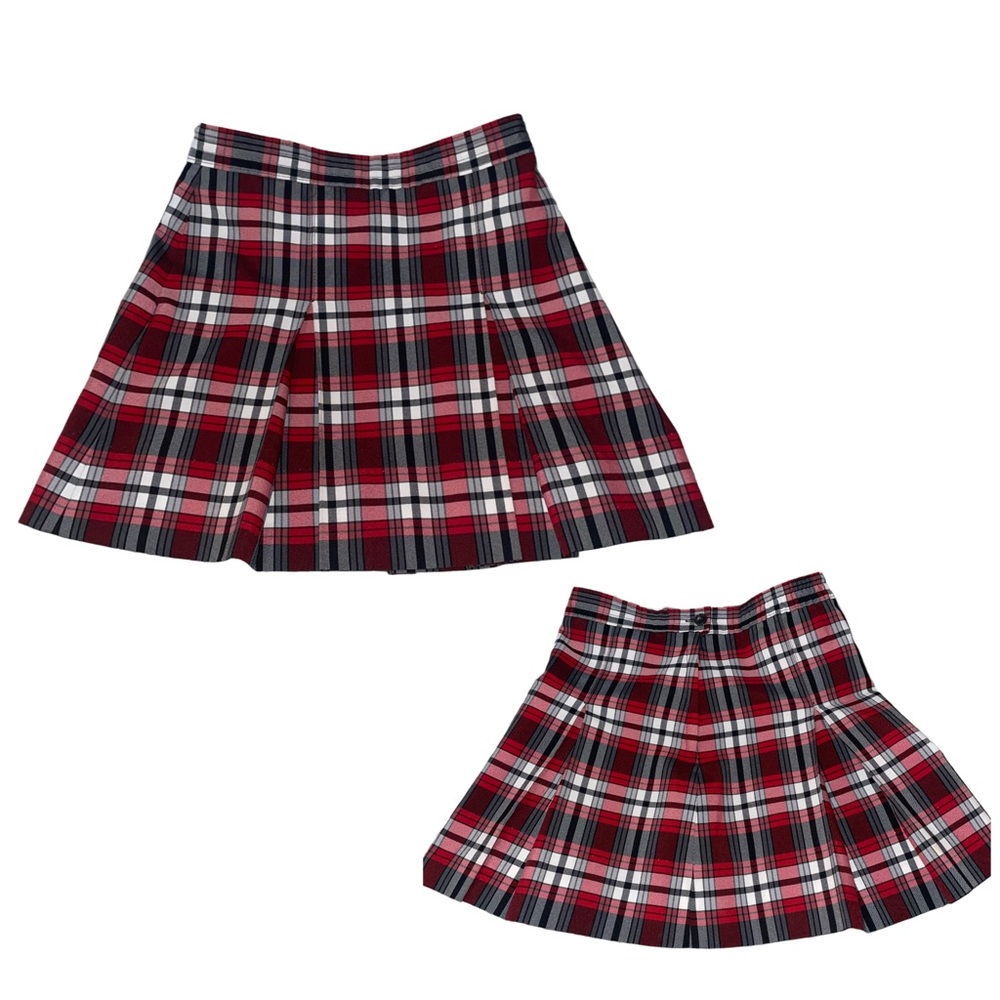 red plaid pleated skirt